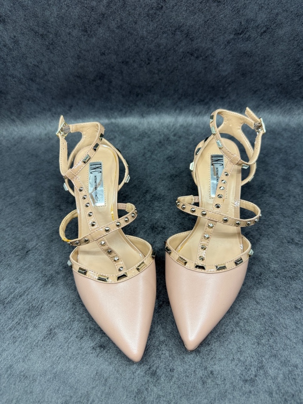 INC International Concepts Blush Studded Pointed-Toe Ankle-Strap Heels